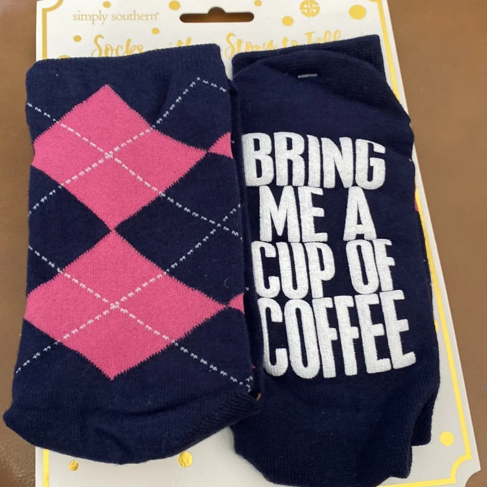 Simply Southern Socks Coffee Pink Argyle New